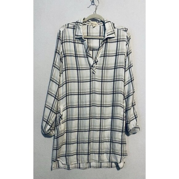 Cloth And Stone Anthropologie Dress Womens Medium Plaid Flannel Popover Pockets - Picture 1 of 8